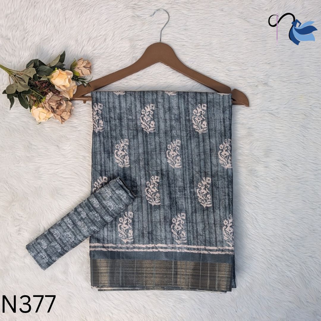 Elegant Grey Matka Tussar Silk Saree with Intricate Floral Motifs